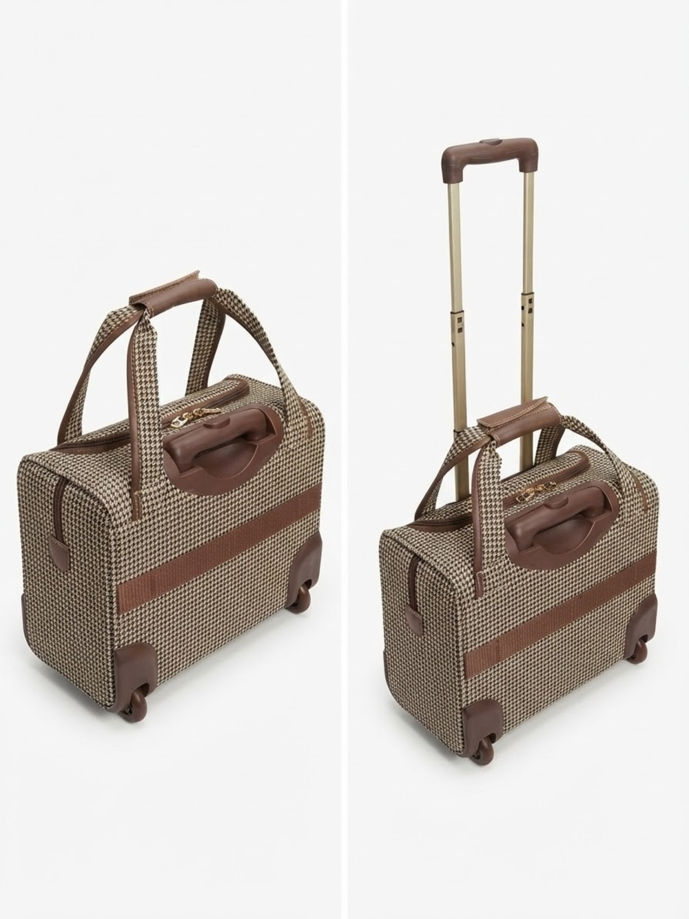 Brown Houndstooth Rolling Carry-On Bag